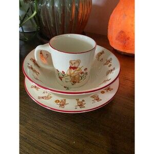VGUC Mason's Teddy Bear Child 3 Piece Ironstone Place Setting Made In England